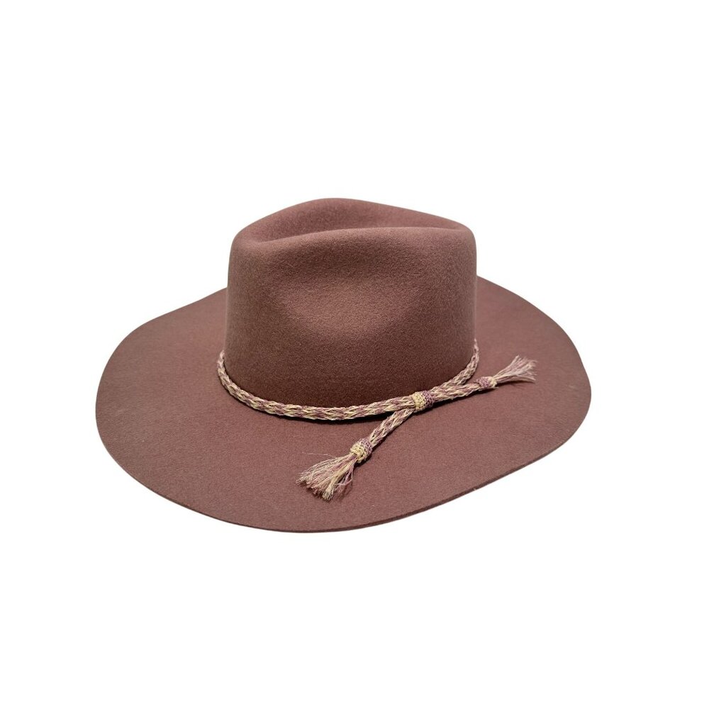 Mossant Paris Women's Purple Fedora Hat Medium 100% Wool with Braided Cord Band